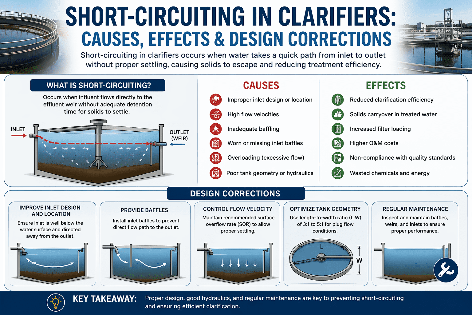 Short-circuiting in clarifiers